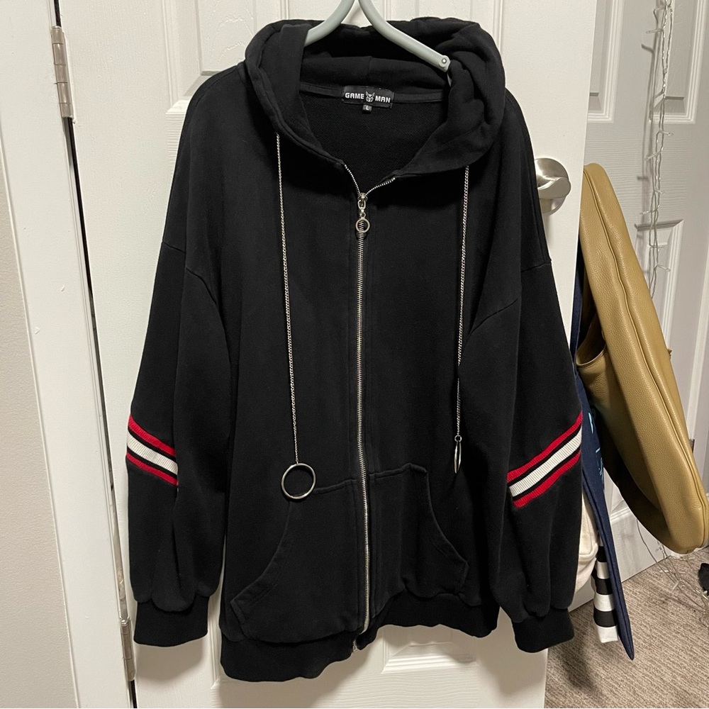 Unisex black oversized zipper hoodie